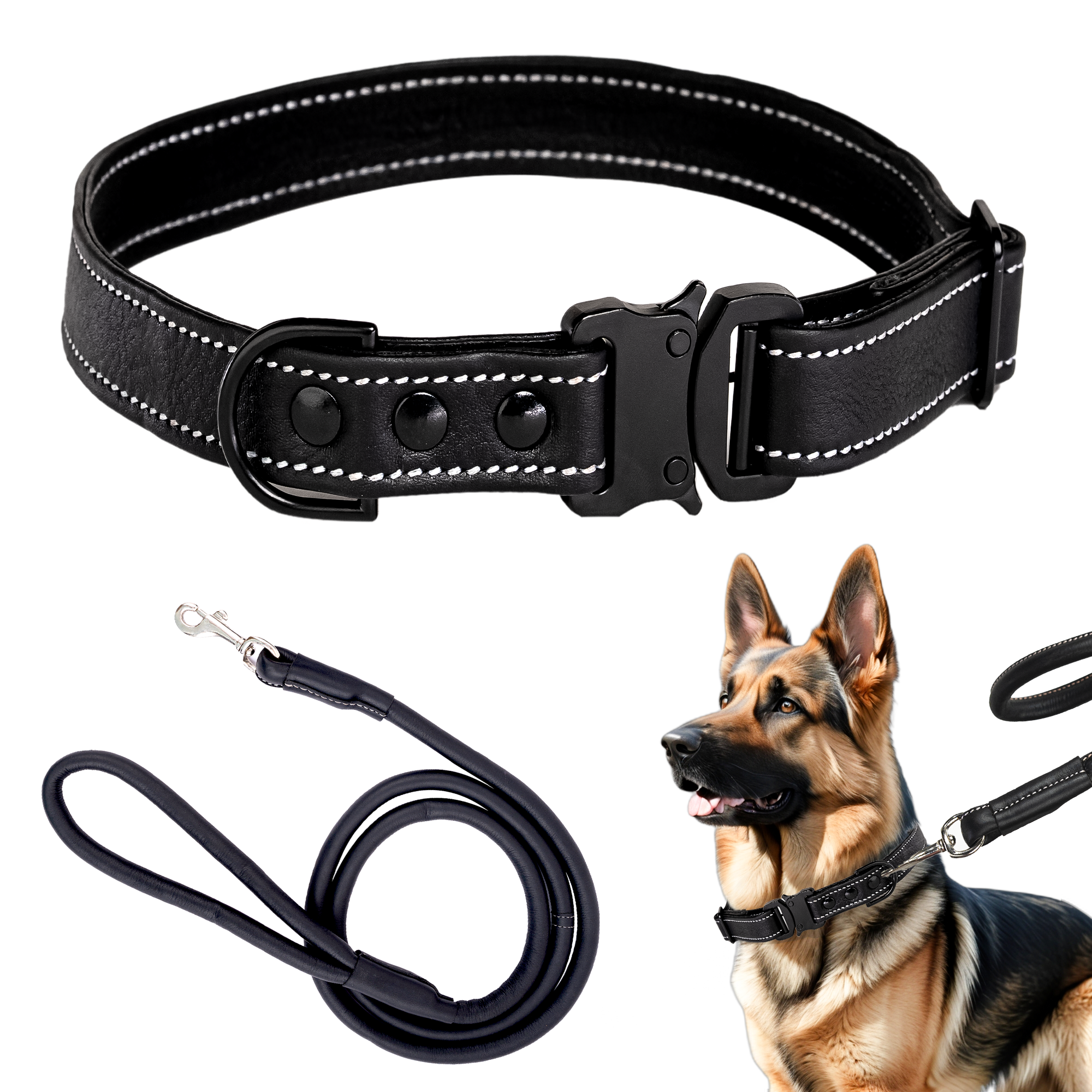 Adil's Softy Leather Dog Collar & Leash Set
